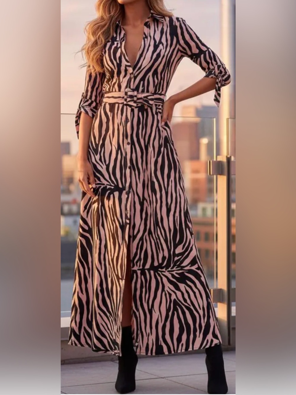 Topshop Black and Pink Zebra Print Button-Up Dress